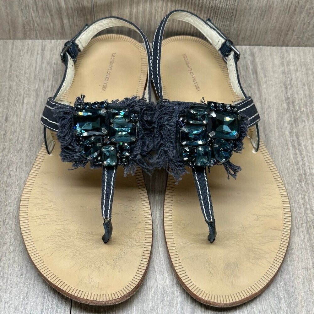 Vera Wang Lavender Sandals 7.5M Robbie Embellished Thong Slingback Flats Blue